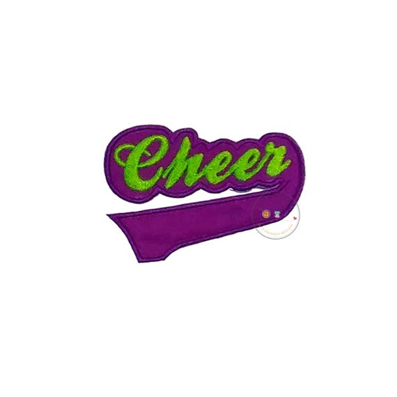 Purple and green Cheer patch; iron on applique; fall sports no sew