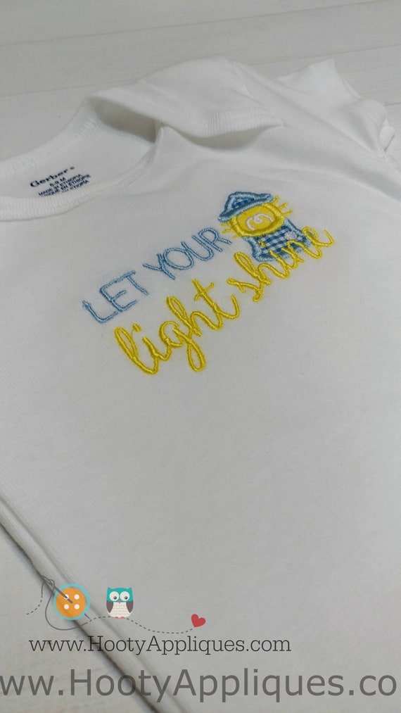 Let your light shine baby body suit- embroidered onesie in blue and in pink-baby shower gift Il_570xn