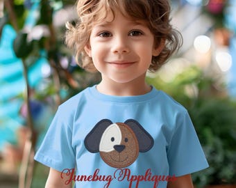 Embroidered Puppy Patch: Chocolate & White Dog Face Iron-on Applique