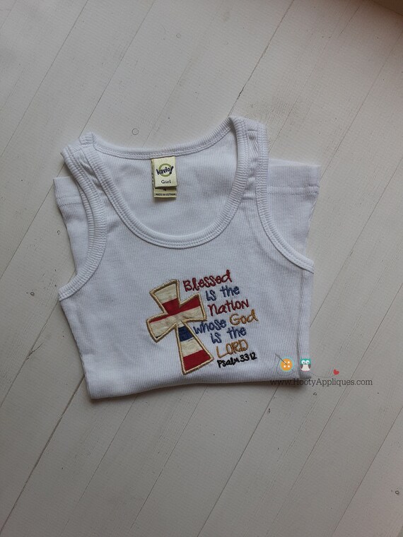 Patriotic White Tank Top with Red, White, and Blue Cross and Scripture Il_570xn