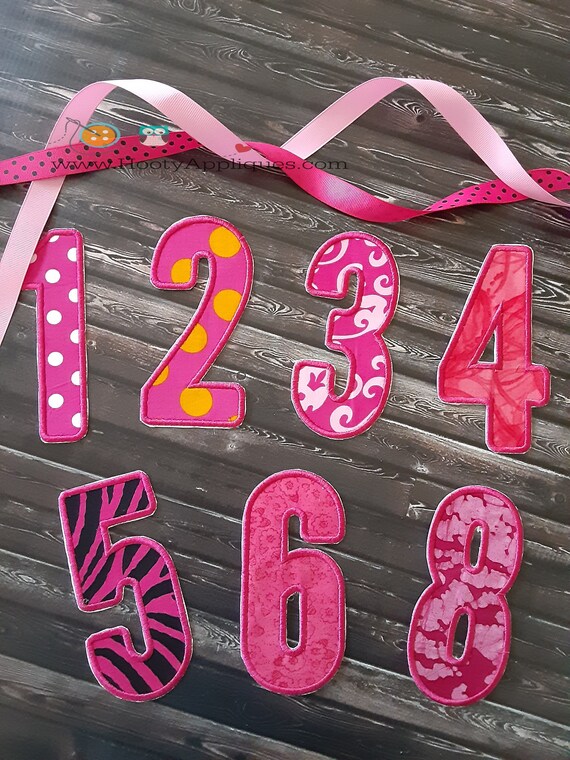 Embroidered Narrow Numbers; Pink Birthday Party Numbers 09; Ironon Applique; DIY Ironon