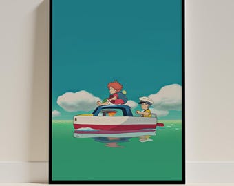 Ponyo Boat Poster | Studio Ghibli Ocean Wall Art | Cute Anime Minimal Print | Whimsical Bedroom Decor | Cozy Fan Gift Poster