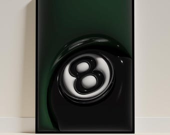 8 Ball Poster | Dark Green Billiards Wall Art | Minimal Pool Room Print | Cool Game Room Decor | Modern Sports Gift Poster