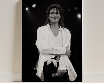 Michael Jackson Poster, King of Pop Black White Concert Wall Art, MJ Smile Print, Music Legend Room Decor, Iconic Fan Gift, Bedroom Art