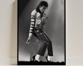 Michael Jackson Poster, King of Pop Black White Wall Art, Music Legend Room Decor, MJ Concert Print, Iconic Dance Fan Gift, Bedroom Art
