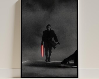 Anakin Skywalker Red Lightsaber Poster, Sith Lord Wall Art, Star Wars Dark Side Print, Jedi Fallen Hero Decor, Sci Fi Artwork