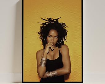 Vintage Lauryn Hill Poster, Hip Hop Singer Wall Art, Yellow Portrait Print, 90s Music Decor, Retro Bedroom Wall Art, Iconic R&B Fan Gift