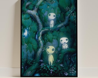 Kodama Forest Spirit Poster | Princess Mononoke Wall Art | Studio Ghibli Nature Print | Dark Anime Bedroom Decor | Whimsical Fan Gift