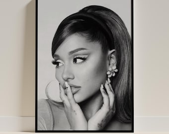 Iconic Ariana Grande Poster | Pop Star Wall Art | Black White Glam Portrait Print | Feminine Bedroom Decor | Celebrity Fan Gift Poster