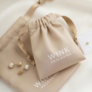50pcs Custom Logo Satin Jewelry Bags, Silk Drawstring Pouches, Wedding Favor Packaging