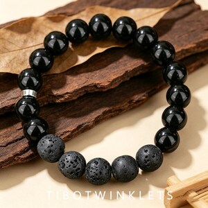 Matte Black Onyx  Lava Stone Bracelet | Men’s Minimalist Diffuser Bracelet