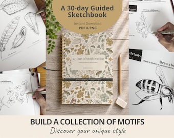 30 Days of Motif Drawing | Printable Sketchbook for Surface Designers | Creative Drawing Challenge PDF