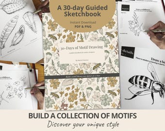 30 Tage Motivzeichnung | Druckbares Skizzenbuch für Surface Designer | Kreatives Zeichnen Challenge PDF