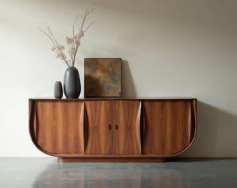 Modern Wood Sideboard | Curved Credenza Cabinet | Long Storage Console for Living Room