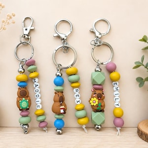 Personalized Cute Capybara Keychain | Custom Animal Lover Beaded Keyring | School Backpack Bag Charm | Gifts for Kids