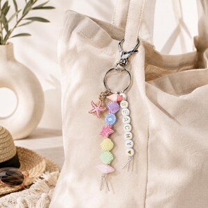 Beaded Name Beachy Acrylic Keychain | Summer Holiday Vacation | Beach Theme Keyring Bag Charm