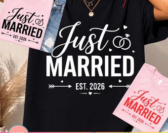Just Married 2026 PNG, Jungvermählten Braut Bräutigam Hochzeitsfeier Romantisches Paar Minimalistische Typografie