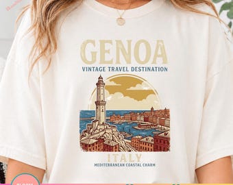 Vintage Genoa Italy PNG, Lanterna Lighthouse Retro Travel Graphic Mediterranean Vacation Italian Heritage