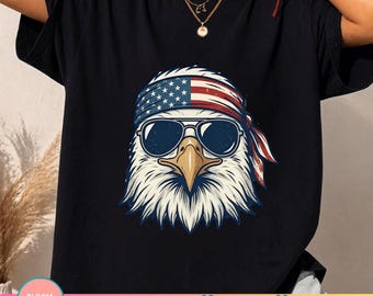 Patriotic Eagle PNG, USA Eagle Shirt Design, American Flag Bandana Eagle, Funny Fourth of July Sublimation Download