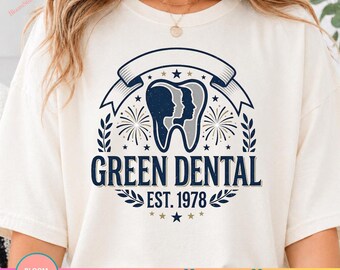 Vintage Patriotic Dental Team PNG, Fourth of July Fireworks Tooth Graphic Dentist Dental Hygienist Dental Office Staff Custom Year