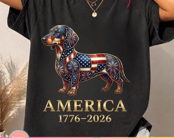 Dachshund Mosaic America 1776-2026 PNG, Patriotic Wiener Dog 4th Of July Shirt Design, USA Anniversary Graphic