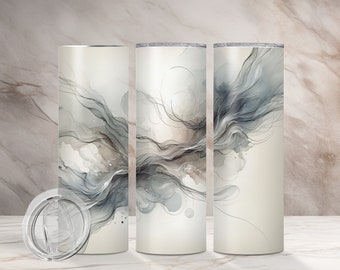 White Gray Watercolor Design, 20 oz Skinny Tumbler, Sublimation Design, Straight & Tapered Tumbler Wrap, Digital Download