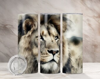 Relaxing African Lion Watercolor Design, 20 oz Skinny Tumbler Sublimation Design, Straight & Tapered Tumbler Wrap, Digital Download