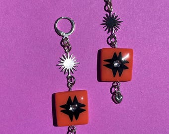 Quilted Gemstar Earrings - Red