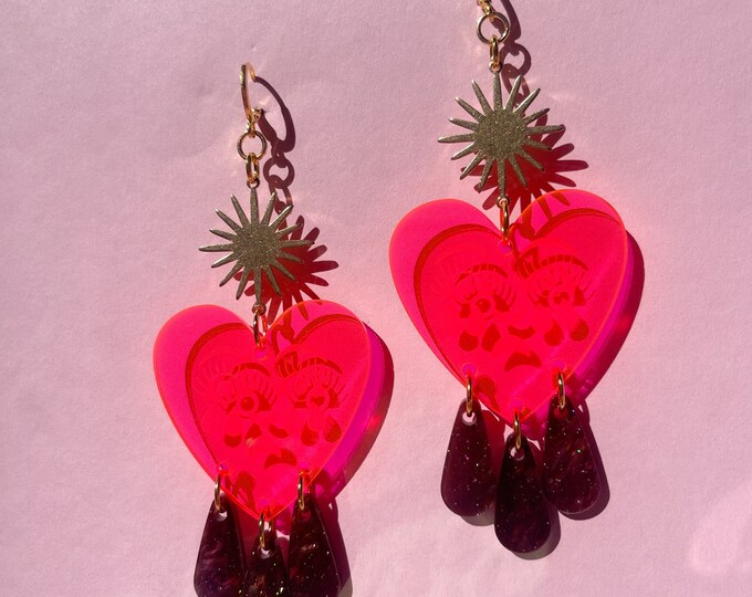 Fluorescent Pink Crying Corazons - Shop Cholla x Crying Heart Craft Co Collab Hearts