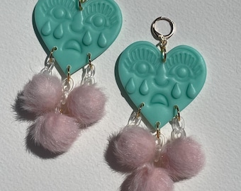 Crying Hearts Jr - Soft Hearts Blue with Soft Pink Poms