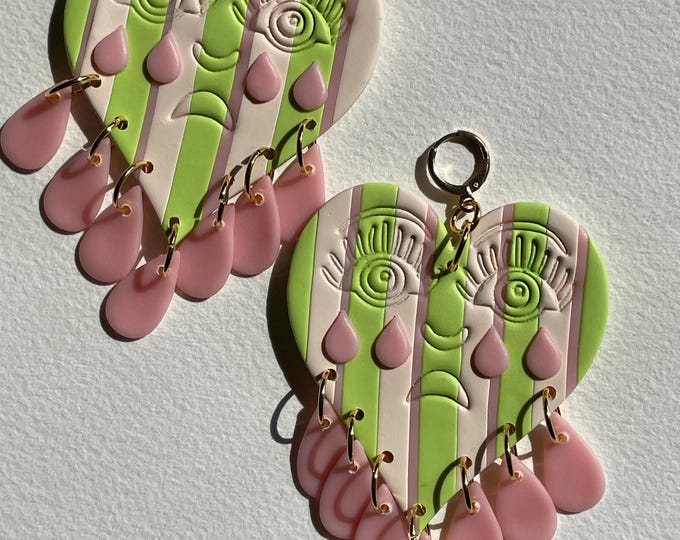 Crying Hearts - Beach Towel Hearts in Green and Cream with a bit of Pink
