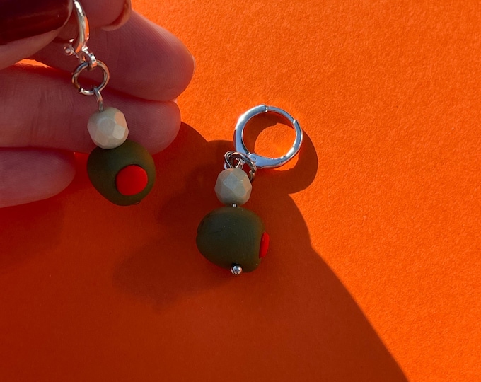 Olive Bead Charm Earrings