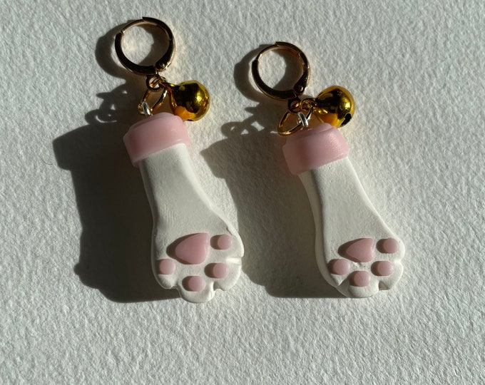 Good Luck Cat Paw Charms - White with Bell