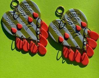 Crying Hearts - Beach Towel Hearts in Olive, Soft Blue and Bright Red