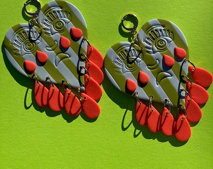 Crying Hearts - Beach Towel Hearts in Olive, Soft Blue and Bright Red