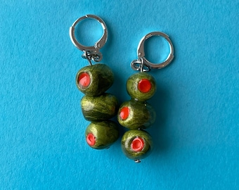 Triple Stack Metallic Olive Charm Earrings
