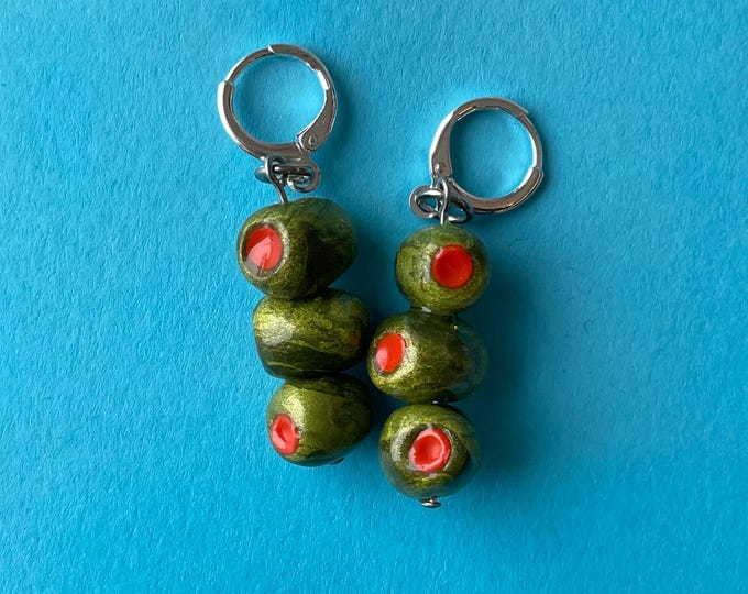 Triple Stack Metallic Olive Charm Earrings