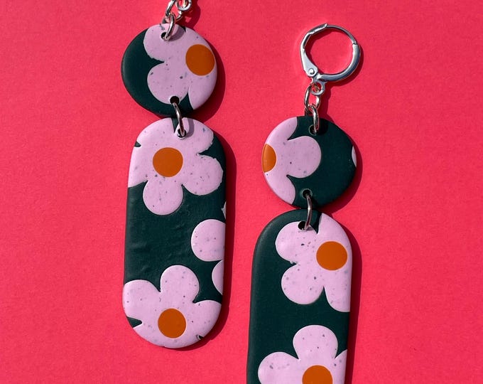 Flower Drops - Emerald and Pink Speckle
