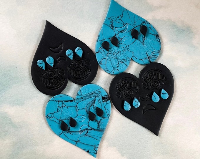 Made to Order Crying Hearts - Turquoise and Black