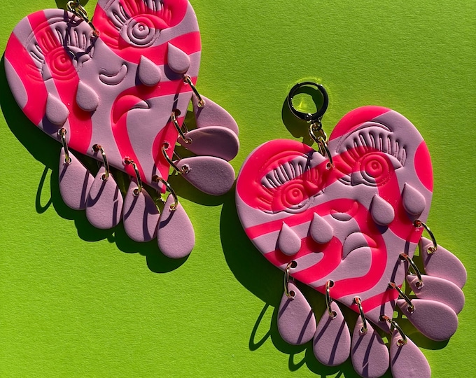 Crying Hearts - Neon Pink Squiggle