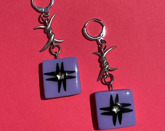 Quilted Gemstar Earrings - Purple