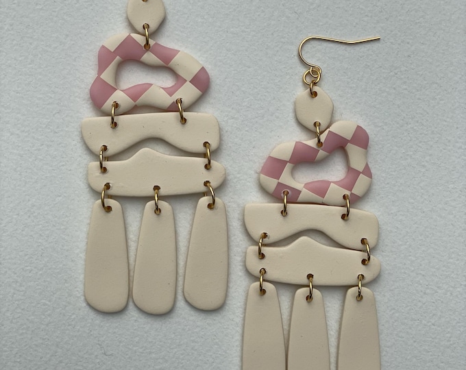Flix - Abstract Statement Earrings Pink and Cream