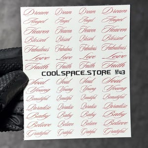 Red Cursive Word Sliders, Lettering Stickers, Dream Angel Inspirational Quote, Coquette Art