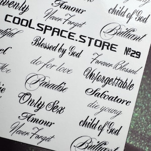 Gothic Angelic Lettering Nail Decals, Chicano Tattoo Script Stickers (Water Slide)