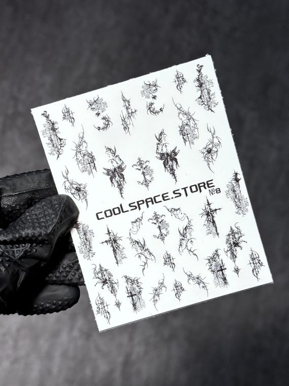 Gothic Cross Nail Decals, Abstract Tribal Cyber Sigilism Stickers (Water Slide)