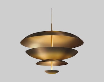 Mid-Century Modern Sputnik kroonluchter: antieke patina 6-lichts hanglamp
