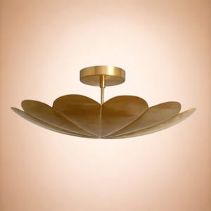Antique Brass Flush Mount Ceiling Light – Mid-Century Modern Fluted Light Fixture.