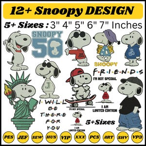 Peut inclure: Plusieurs motifs Snoopy dans diverses poses et tenues, dont Snoopy en Joe Cool et Snoopy sur un skateboard. Les motifs sont disponibles en 5+ tailles, allant de 7,6 à 17,8 cm.