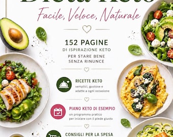 Ricettario Keto Facile PDF | 50+ Ricette Low Carb Veloci | Menu Settimanale Incluso | Dieta Chetogenica per Principianti