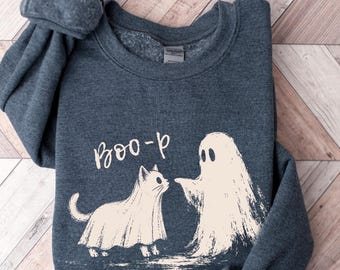Ghost Cat Halloween Sweatshirt, Boo Cat Ghost Crewneck, Cute Spooky Cat Shirt, Vintage Halloween Sweatshirt, Cat Lover Halloween Gift 2026